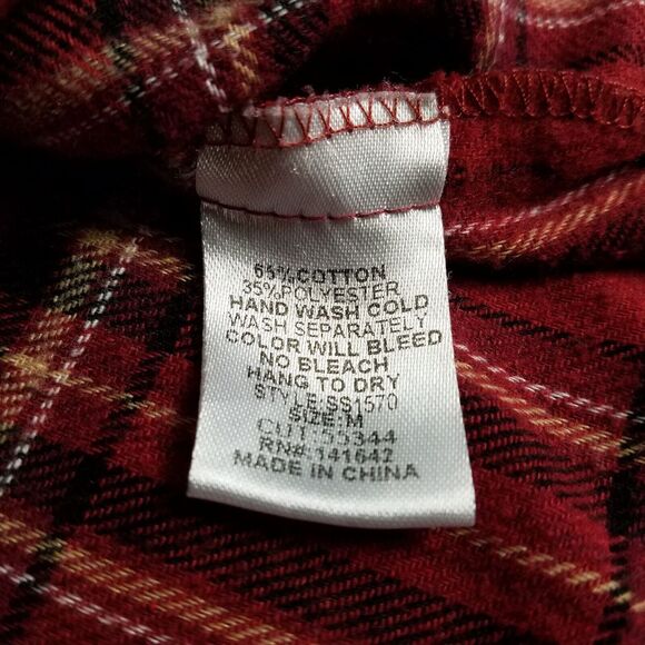 She + Sky Shirt Womens Medium Red Top Plaid Long Sleeve Surplice Collared Rolled - Picture 7 of 10